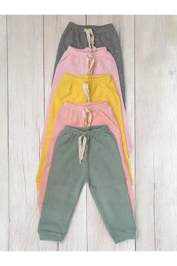 Детские спортивные штаны для девочек с полосками Waffle fabric baby girl 5-piece cuffed single bottom Altintaş Baby, Harmonious