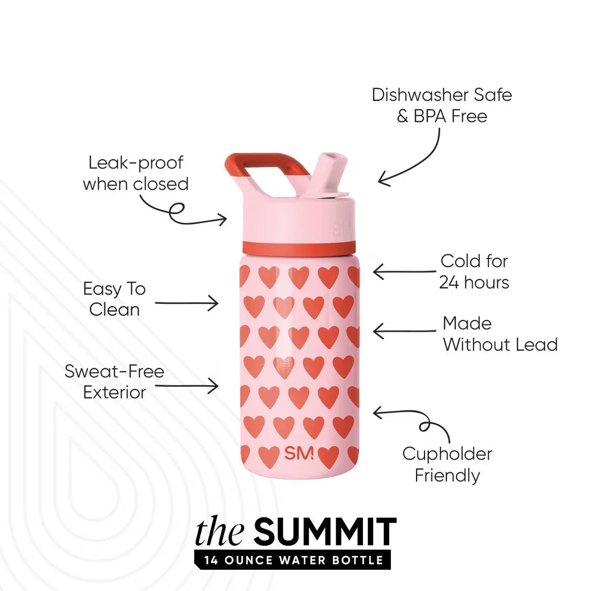 Детская бутылка для воды 0,4 л с трубочкой и вакуумной изоляцией Summit Simple Modern, Light Pink/Red — фото 2