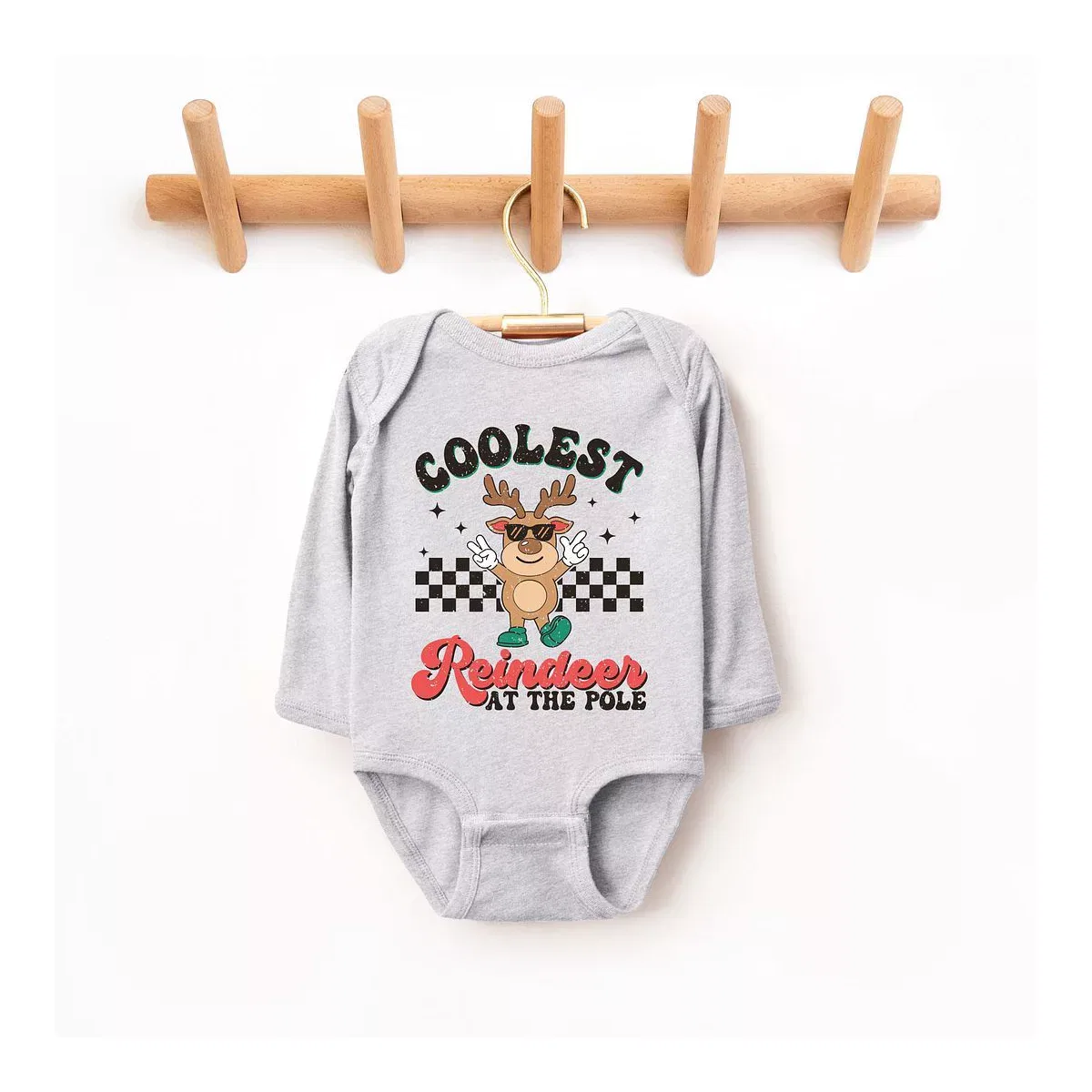 Детский боди с длинным рукавом Coolest Reindeer At The Pole The Juniper Shop, Heather Grey