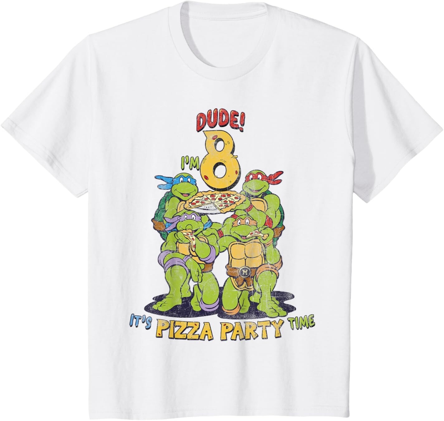 

Футболка для подростков Teenage Mutant Ninja Turtles I'm 8 Dude Pizza Birthday Party, белый