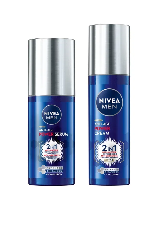 Набор для ухода с сывороткой и кремом Luminous Anti-age Power Set Nivea Men, transparent 80 мл, прозрачный
