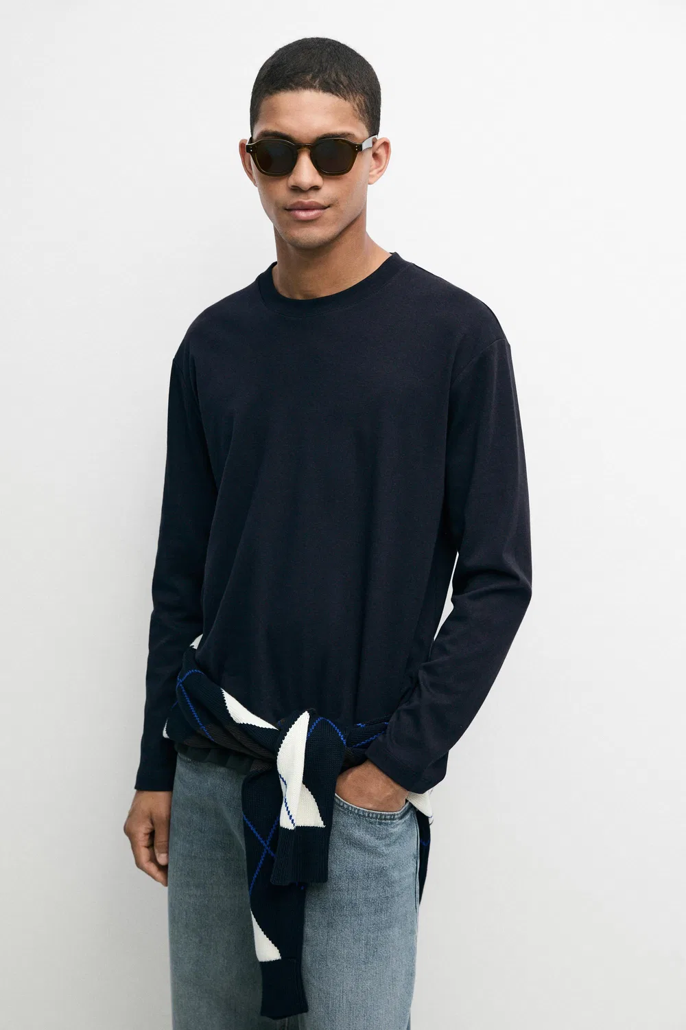 Лонгслив Massimo Dutti 100% Cotton, темно-синий