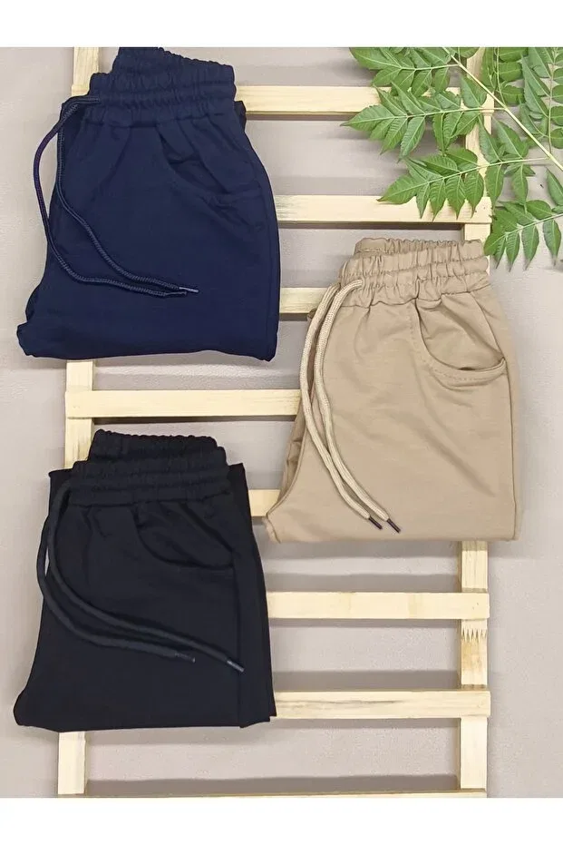 Детские спортивные штаны для девочек с принтом 3-предметный набор Vieso, Beige-Blue-Black — фото 4