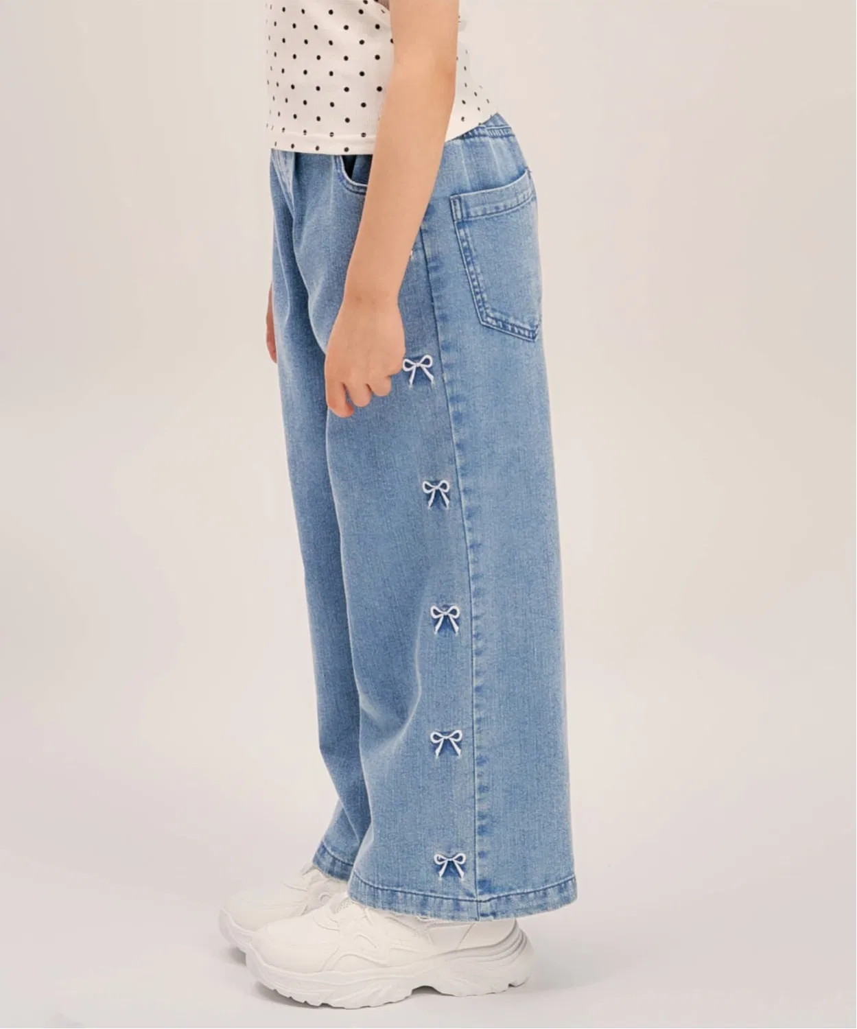 Детские джинсовые широкие брюки с принтом и вышивкой Minimal, Blue — фото 2