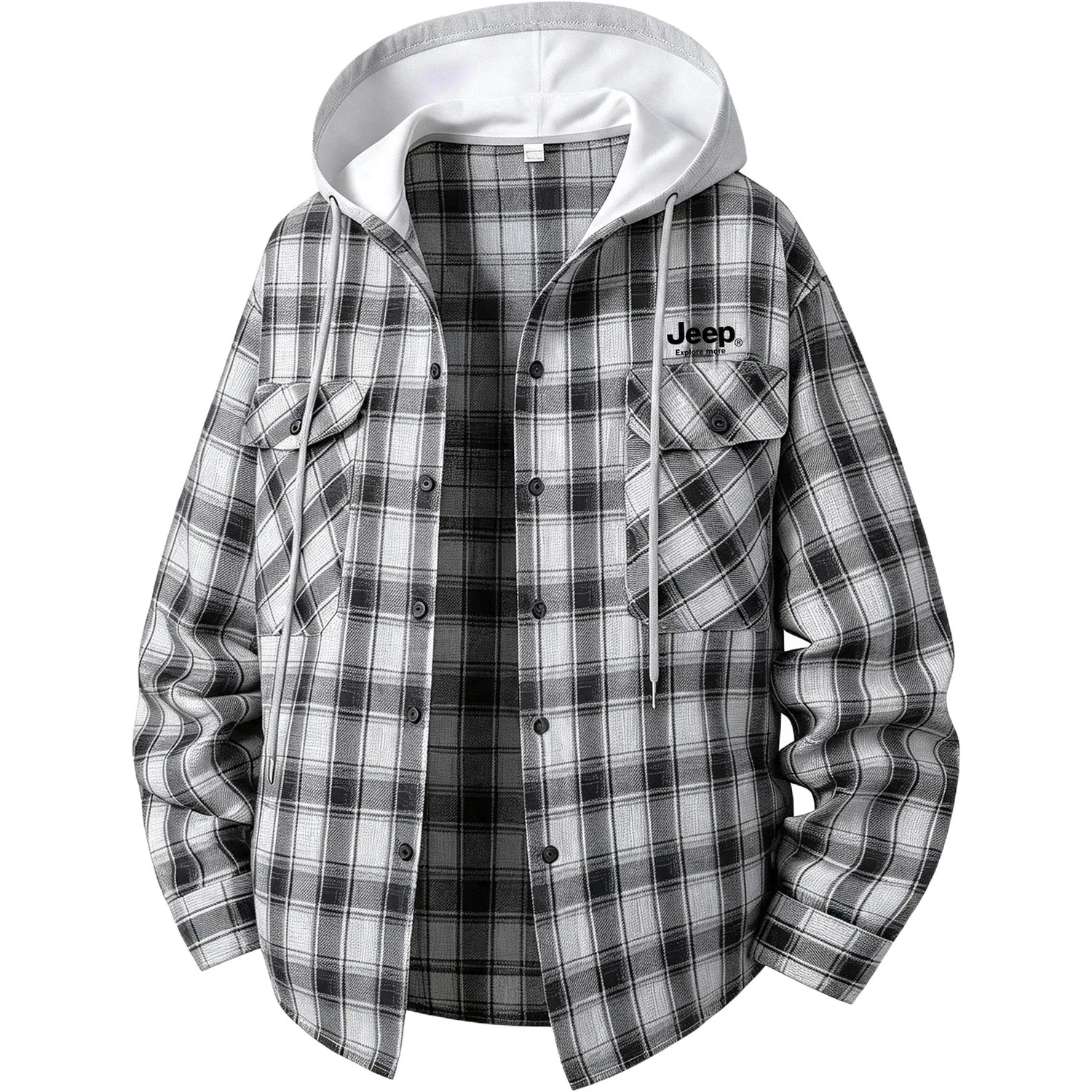 Детская рубашка с капюшоном прямого кроя Black Plaid Jeep, Black Plaid