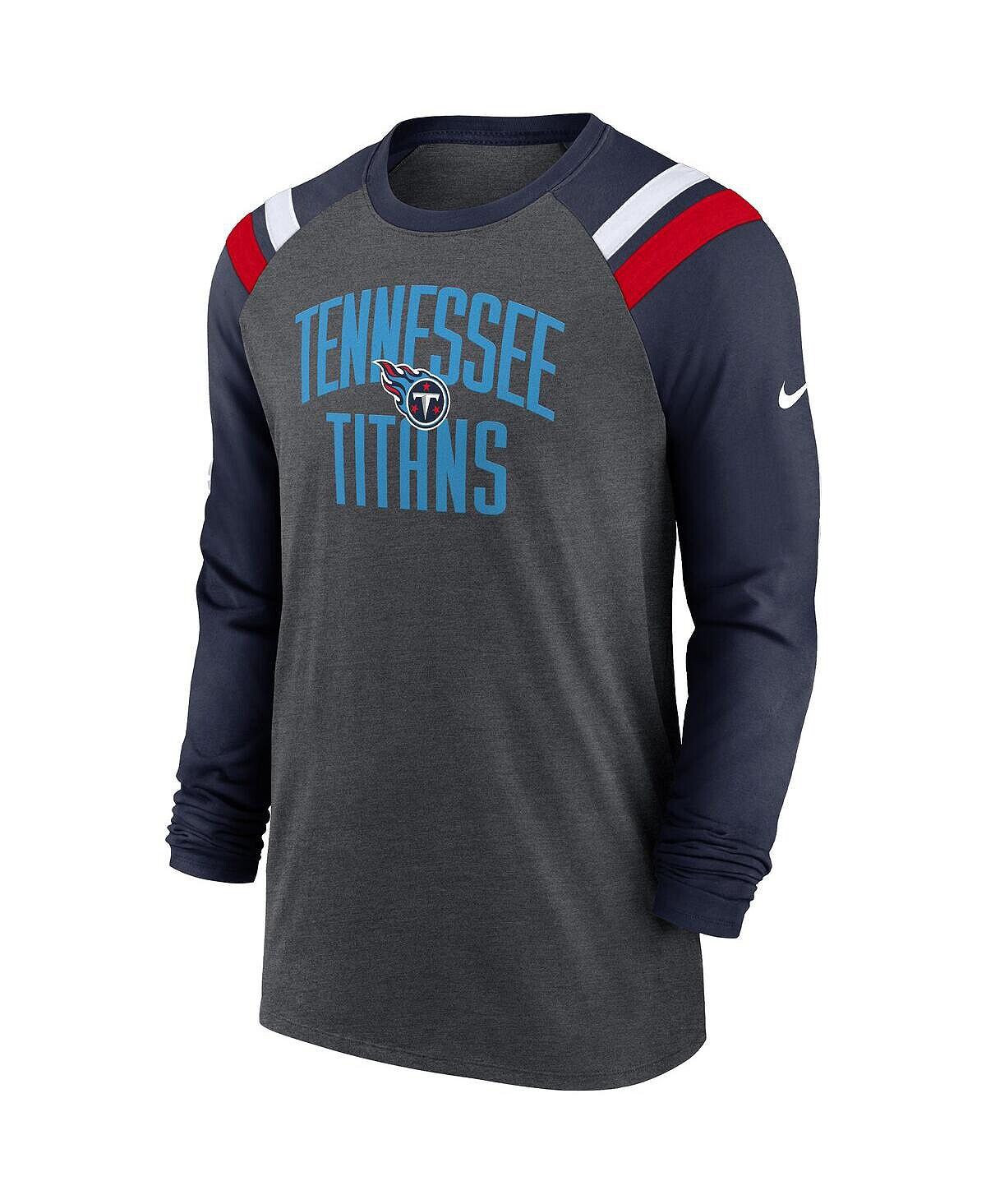 Мужская спортивная футболка с длинным рукавом, темно-синяя футболка tennessee titans tri-blend реглан с меланжевым древесным углем и темно-синим принтом Nike, мульти — фото 4