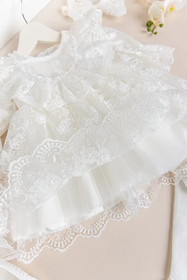 Детское платье для девочек кружевное 4-предметный комплект Guipure lace Babymod, Cream — фото 2