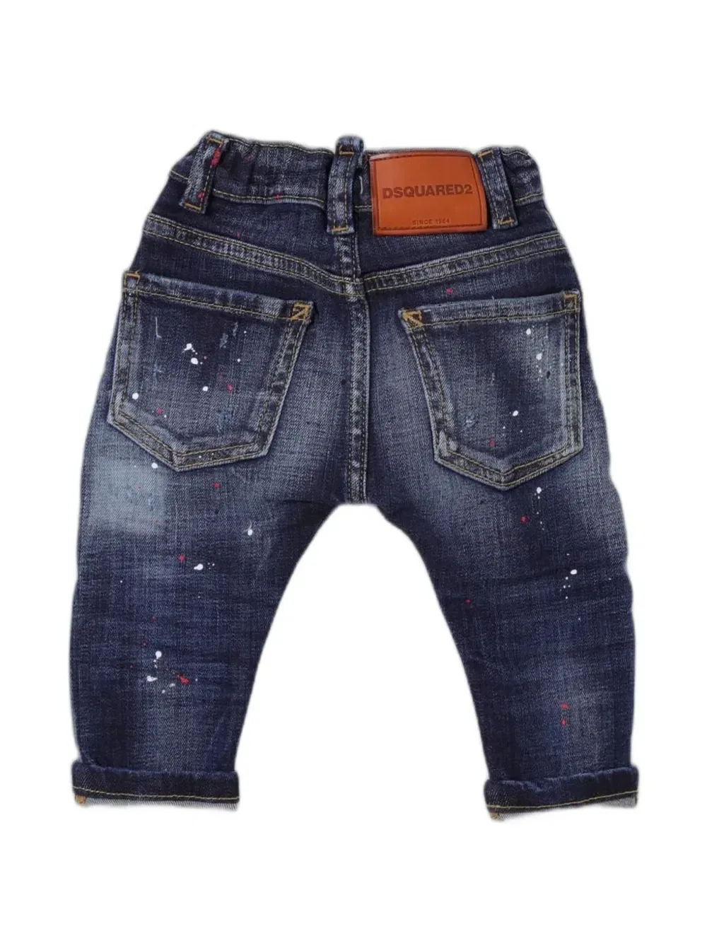Джинсы с эффектом пертости и брызгами краски Dsquared2 Kids, синий — фото 2