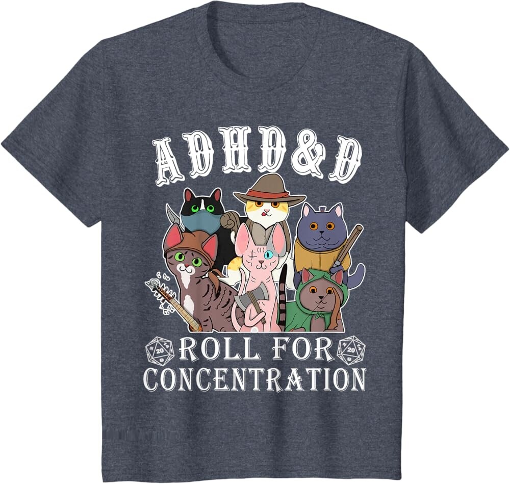 

Детская футболка Funny Tees Gamer RPG Apparel Cats RPG Gamer Roll For Concentration D20 Dice Nerdy, темно-синий