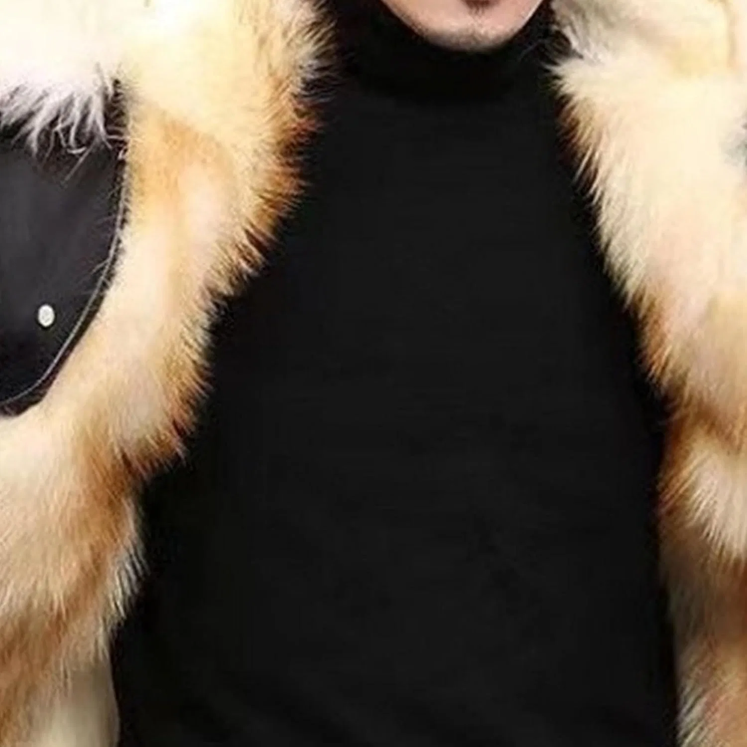Мужское зимнее пальто из искусственного меха, модель Winter Faux Fur Coats, жёлтый — фото 4
