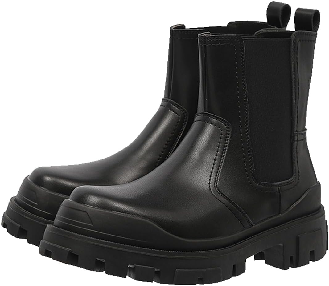 

Мужские ботинки челси, удобные рабочие ботинки на платформе, кожаные высокие мотоциклетные ботинки на молнии Zhoupulp, черный