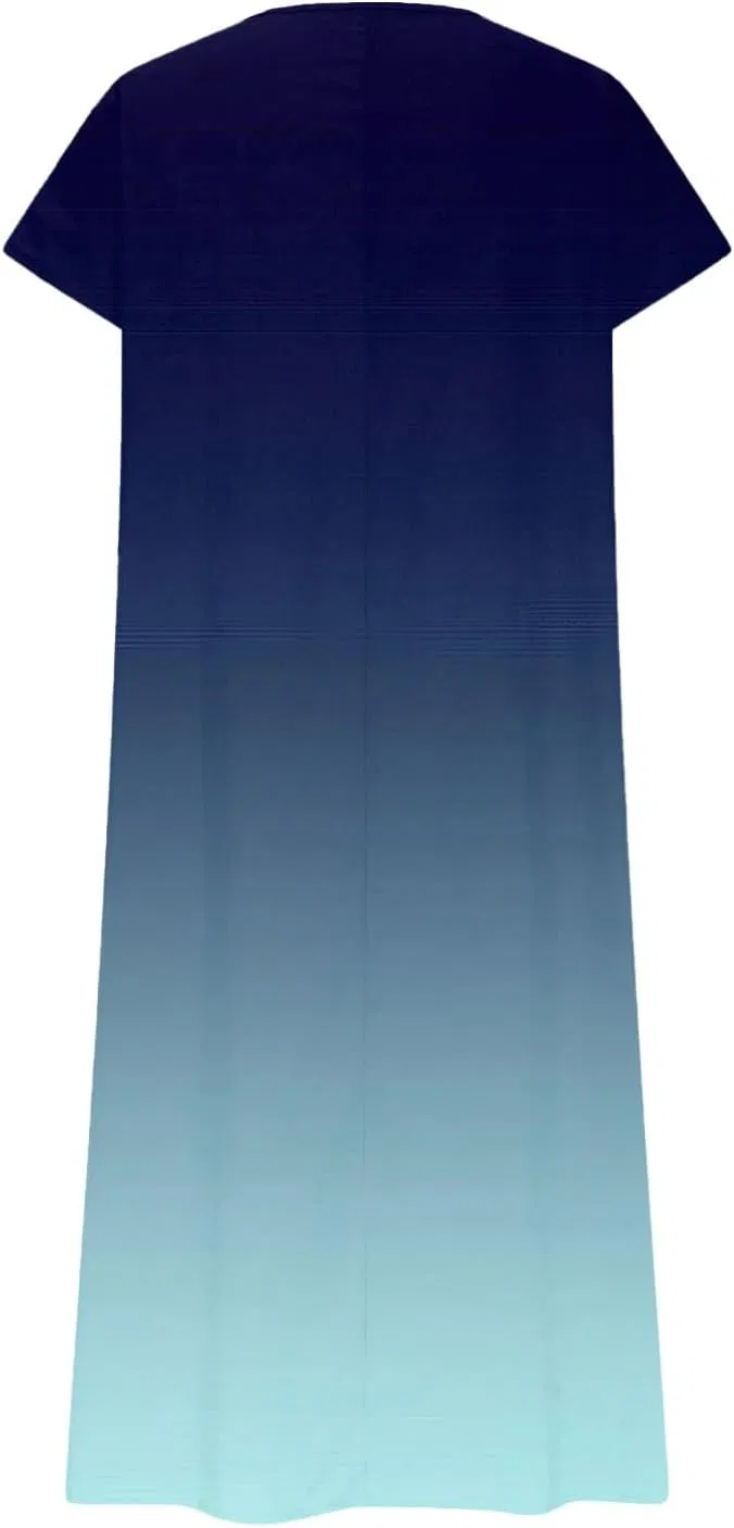 Женское летнее платье макси с V-образным вырезом Cotton Linen, Light Blue — фото 3