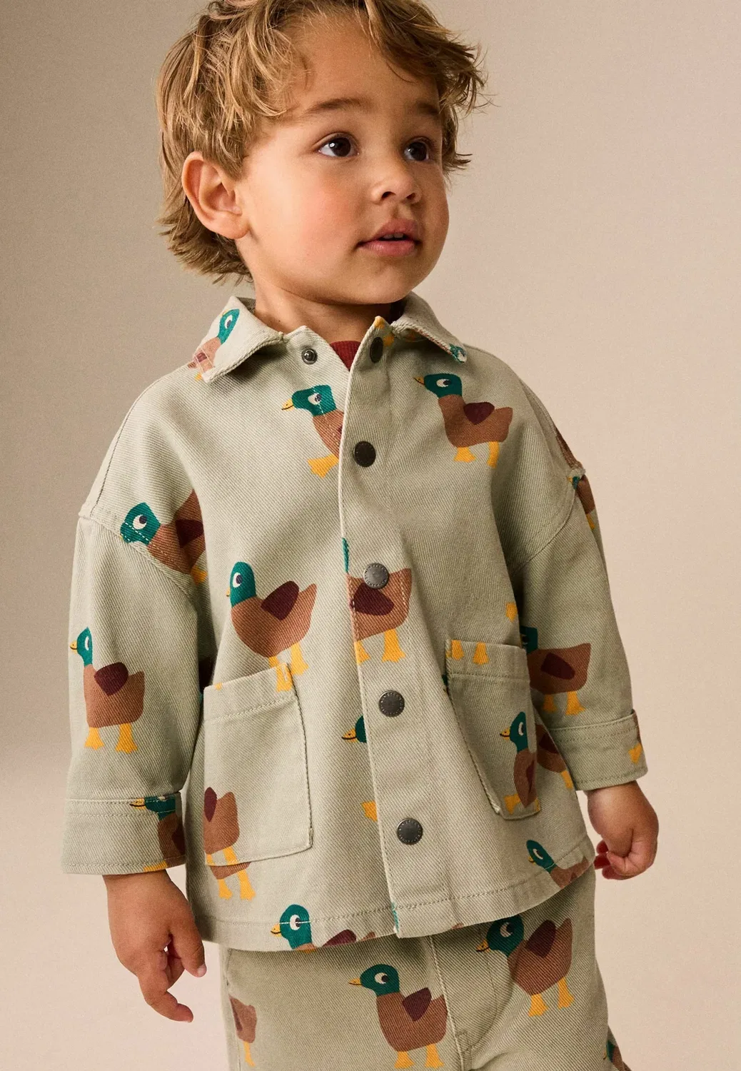 Рубашка-Куртка из саржи с принтом, прямого кроя Next, Sage Green All Over Print Duck