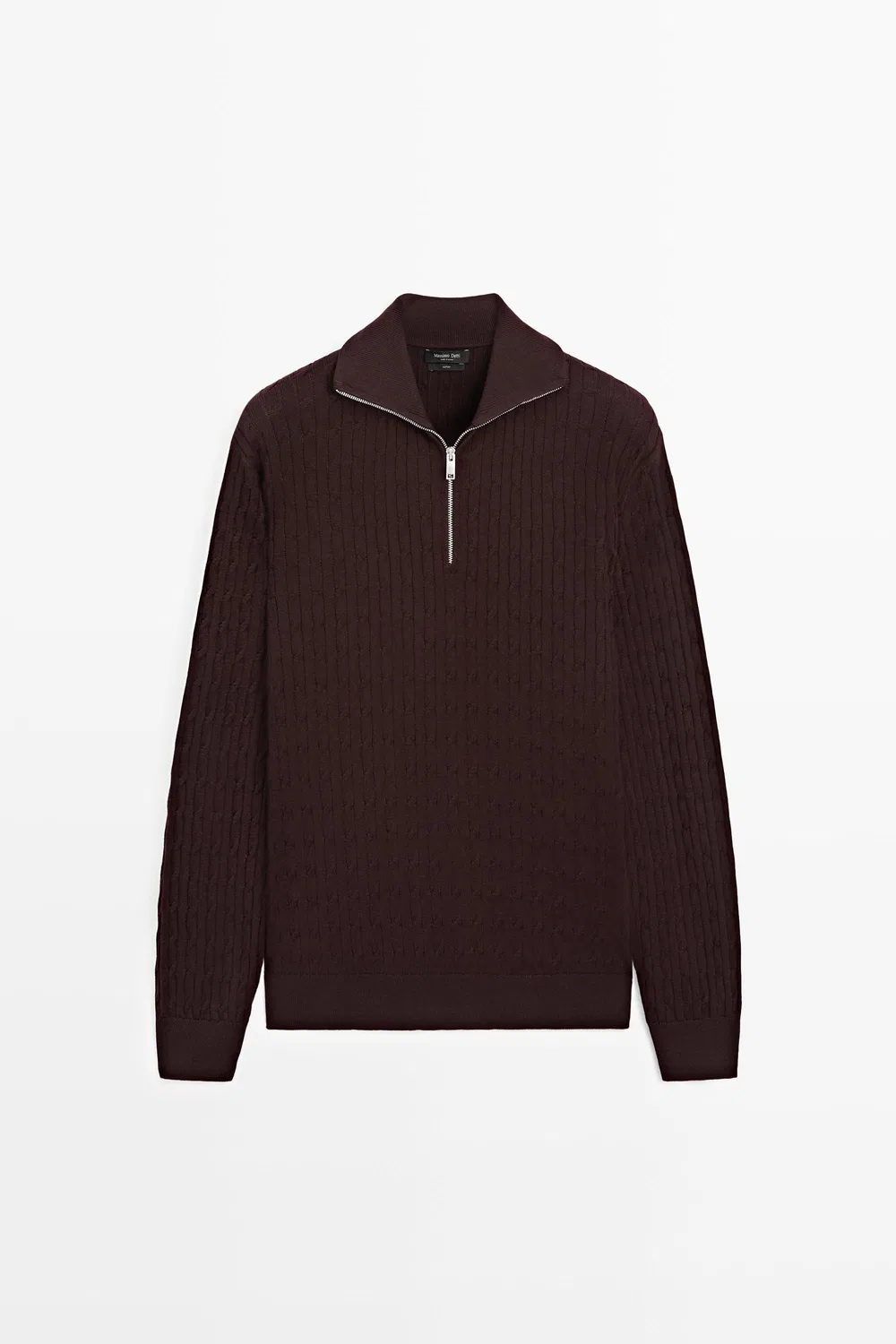 Свитер Massimo Dutti Mock Neck Knit Zip, бордовый — фото 2
