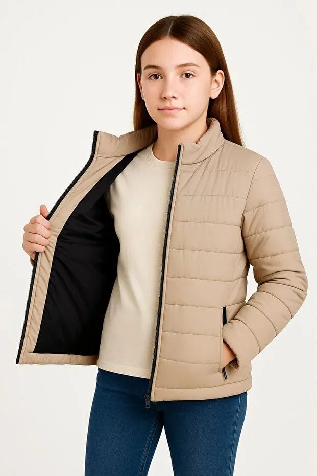 Детское пальто-пуховик для девочек с длинным рукавом Ertaş Trend Store, Beige — фото 3