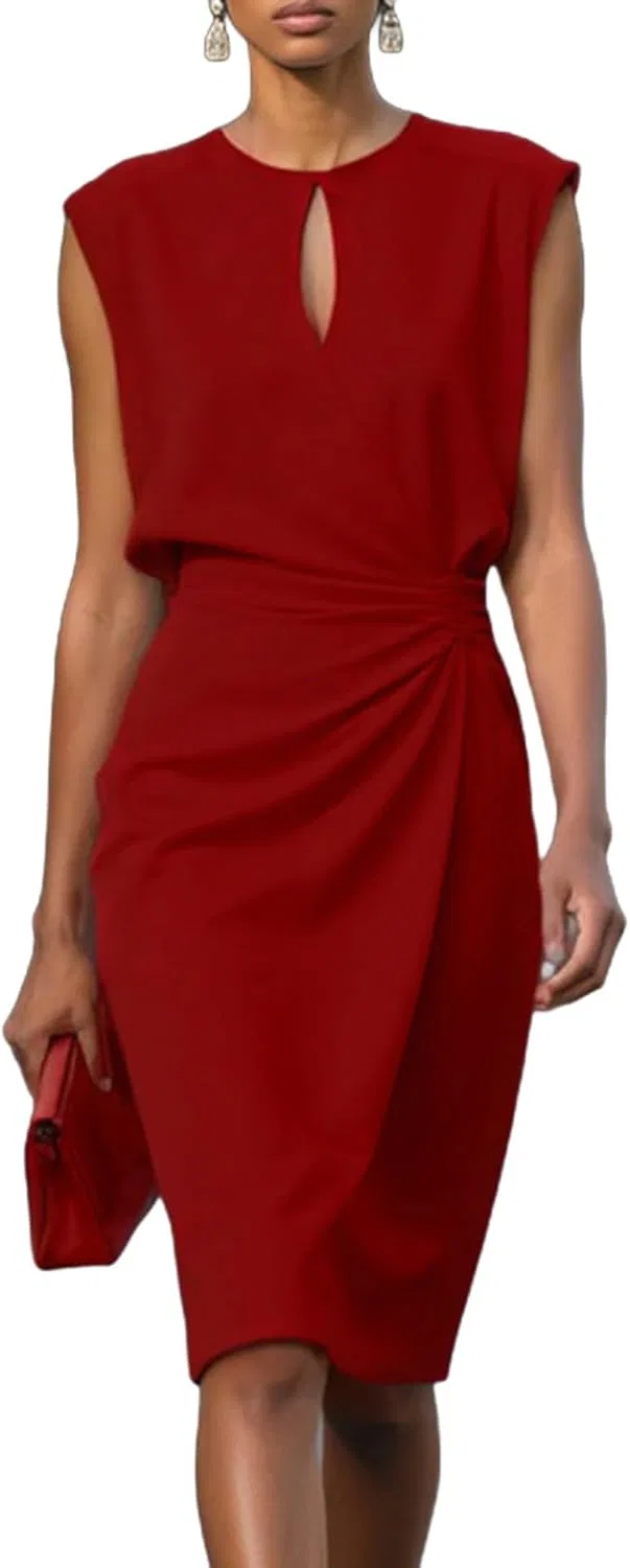 Женское летнее платье без рукавов с ключевым вырезом Bodycon, Red