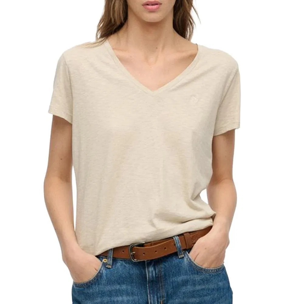 Женская хлопковая футболка с V-образным вырезом Superdry, Beige