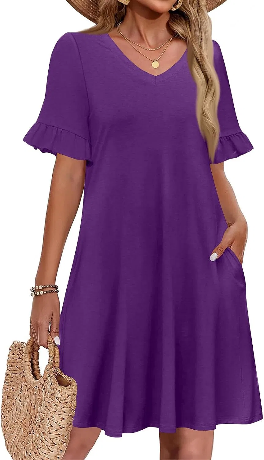Женское повседневное платье мини A-силуэта, Dark Purple