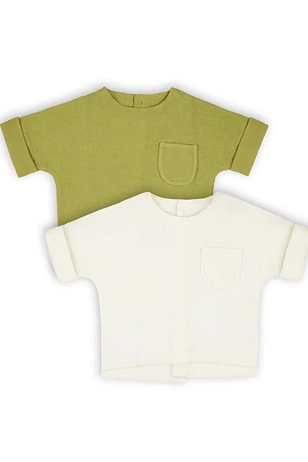 Детский комплект рубашек с коротким рукавом Catz Kids, Ecru & Oil Green