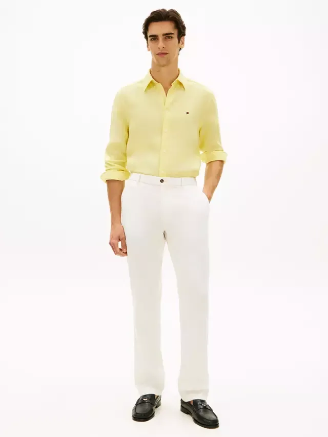 Льняная рубашка прямого кроя с логотипом Tommy Hilfiger, Light Yellow — фото 2