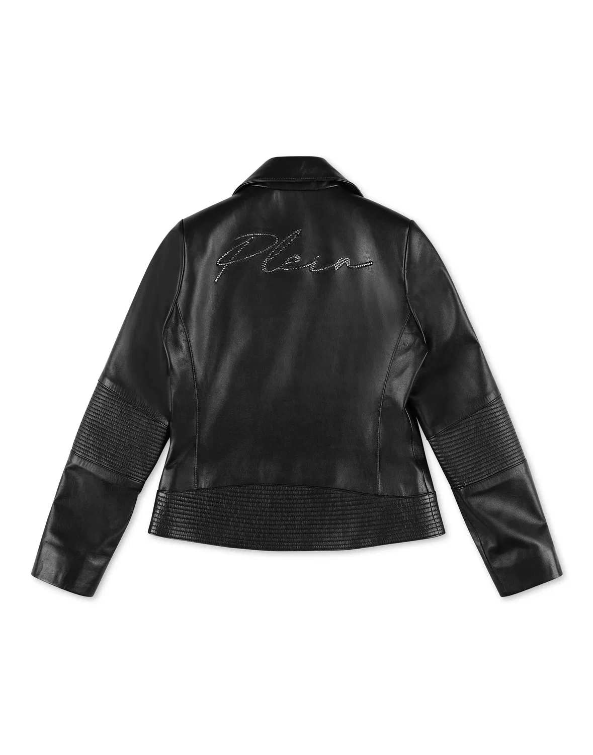 Детская кожаная куртка-косуха с асимметричной молнией Leather Biker Signature PHILIPP PLEIN, черный — фото 2