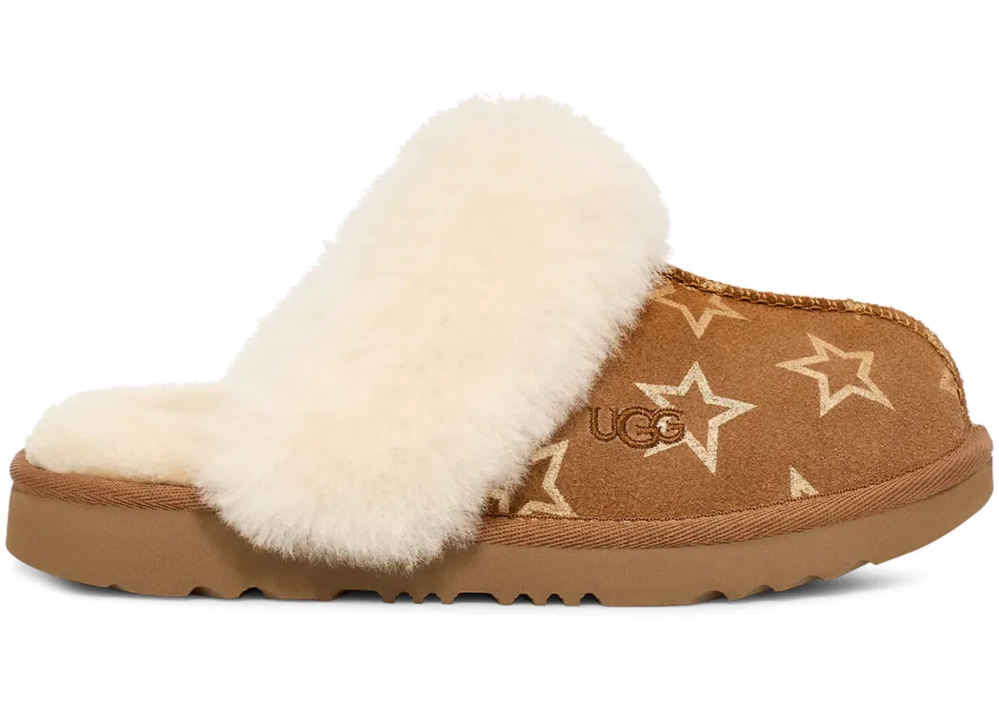 Детские тапочки с принтом UGG Cozy II Iridescent Stars, Chestnut/Gold Iridescent