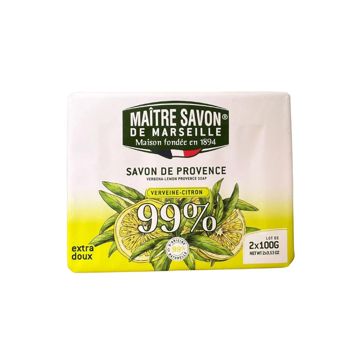 Мыло туалетное Verveine Lemon, MAITRE SAVON DE MARSEILLE, 200 г, Белый