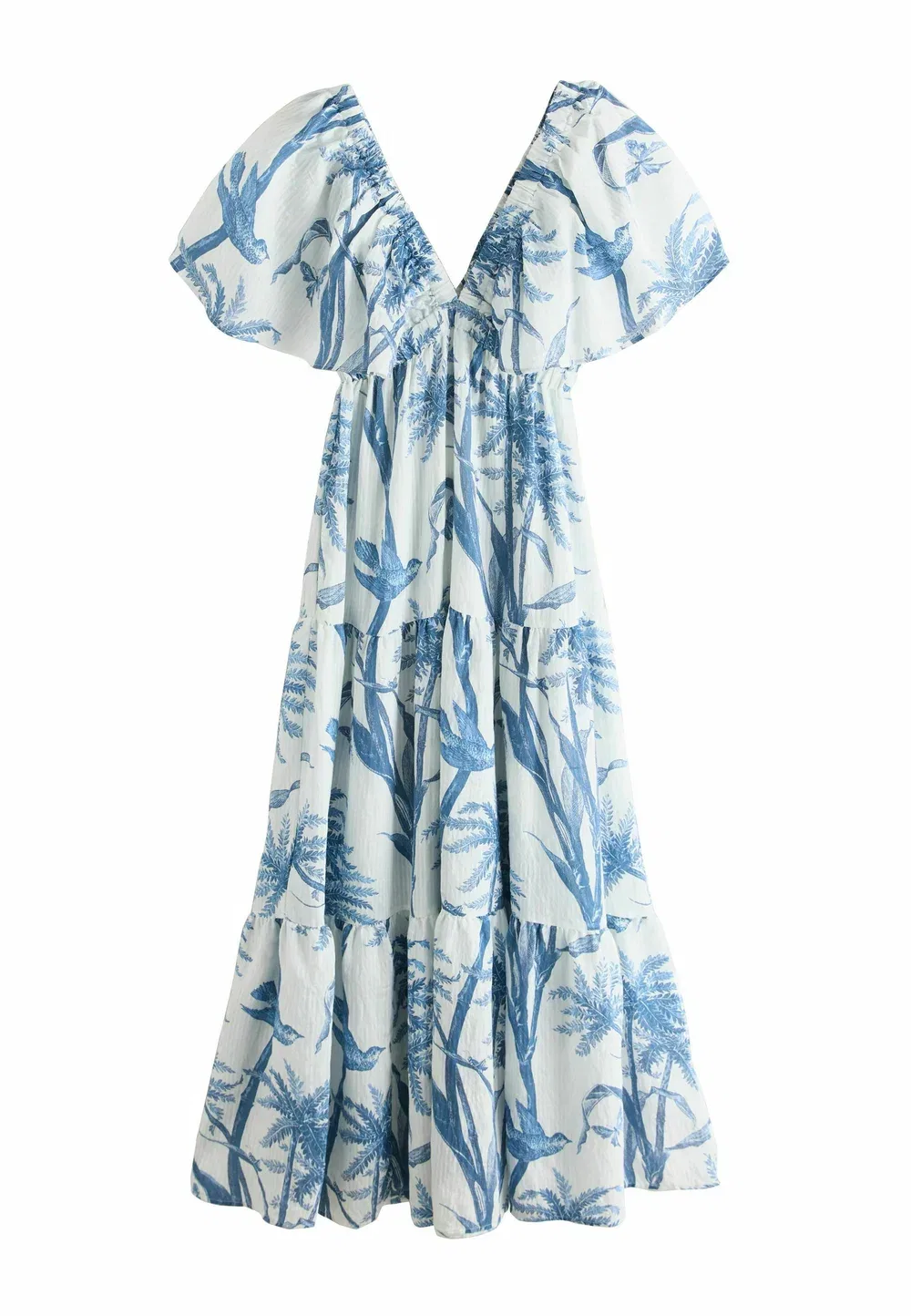 Платье макси с пышными рукавами, стандартного кроя Next, Cream Blue Ditsy Floral