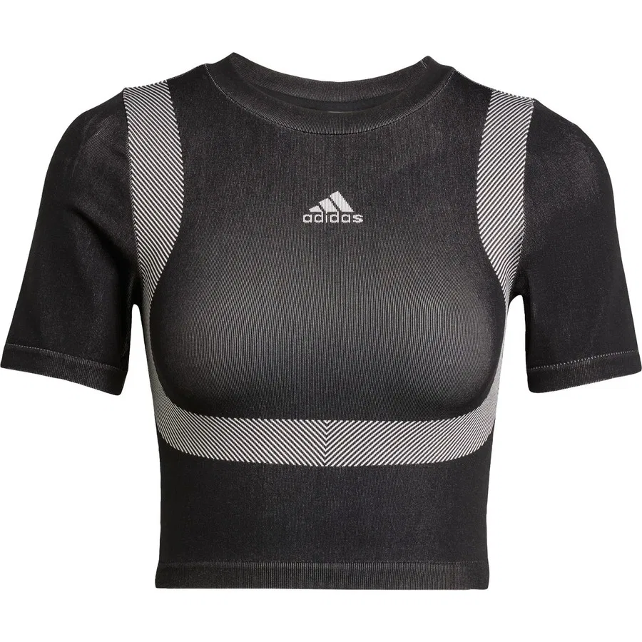 Женская футболка с длинным рукавом Seamless Techfit Baby Tee adidas, Черно-белый — фото 3