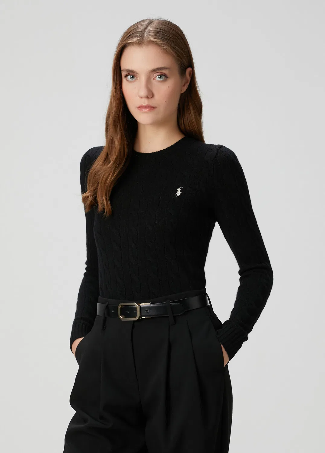 Женский трикотажный свитер с косами Polo Ralph Lauren, black
