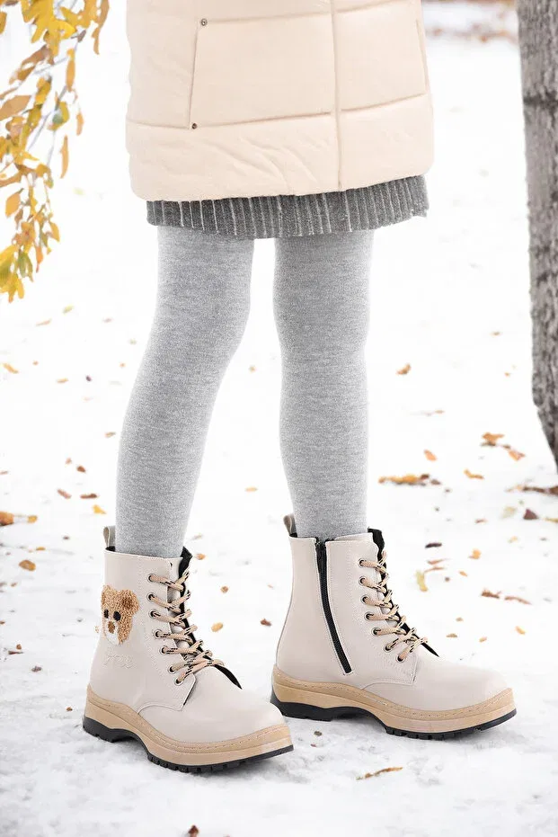 Детские ботинки для девочек с меховой подкладкой Kiko Kids, Beige — фото 4