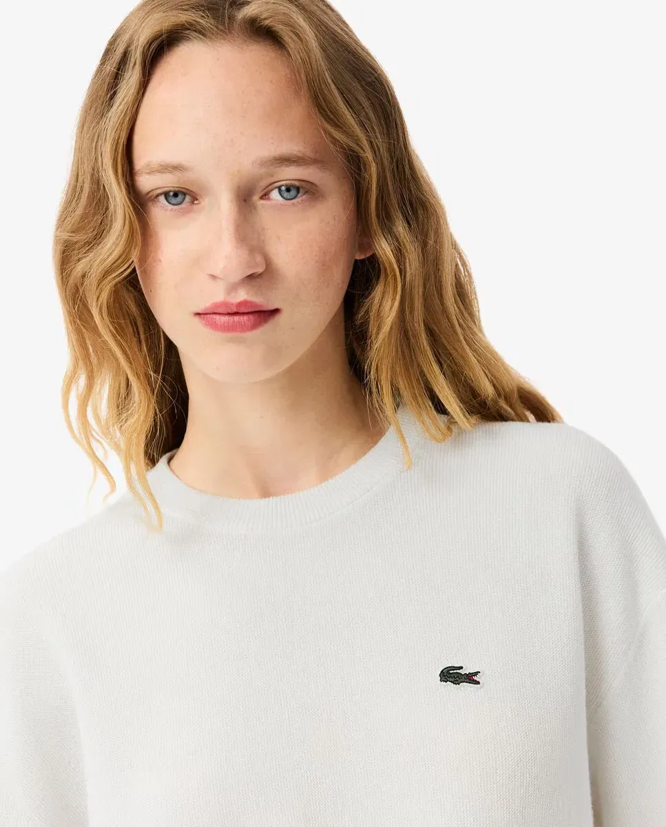 Джемпер Lacoste Белый свободного кроя из хлопка и шерсти — фото 3