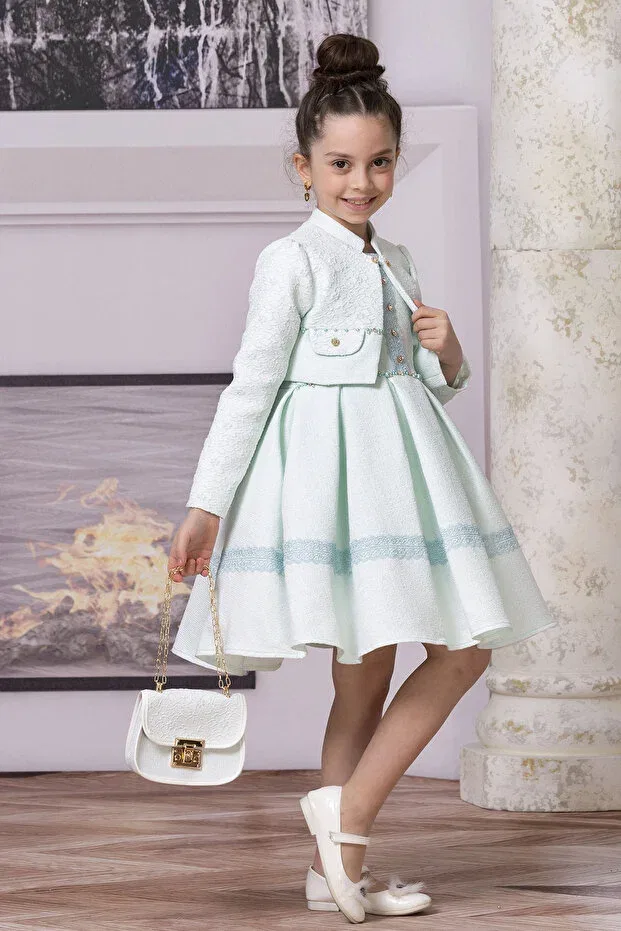 Детское платье для девочек с длинным рукавом Süslü Pink Kids, Water Green