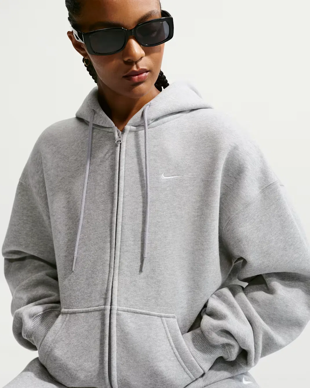 Женская толстовка оверсайз на молнии Nike Studio Fleece Medium Weight, Dark Grey Heather/Sail — фото 3