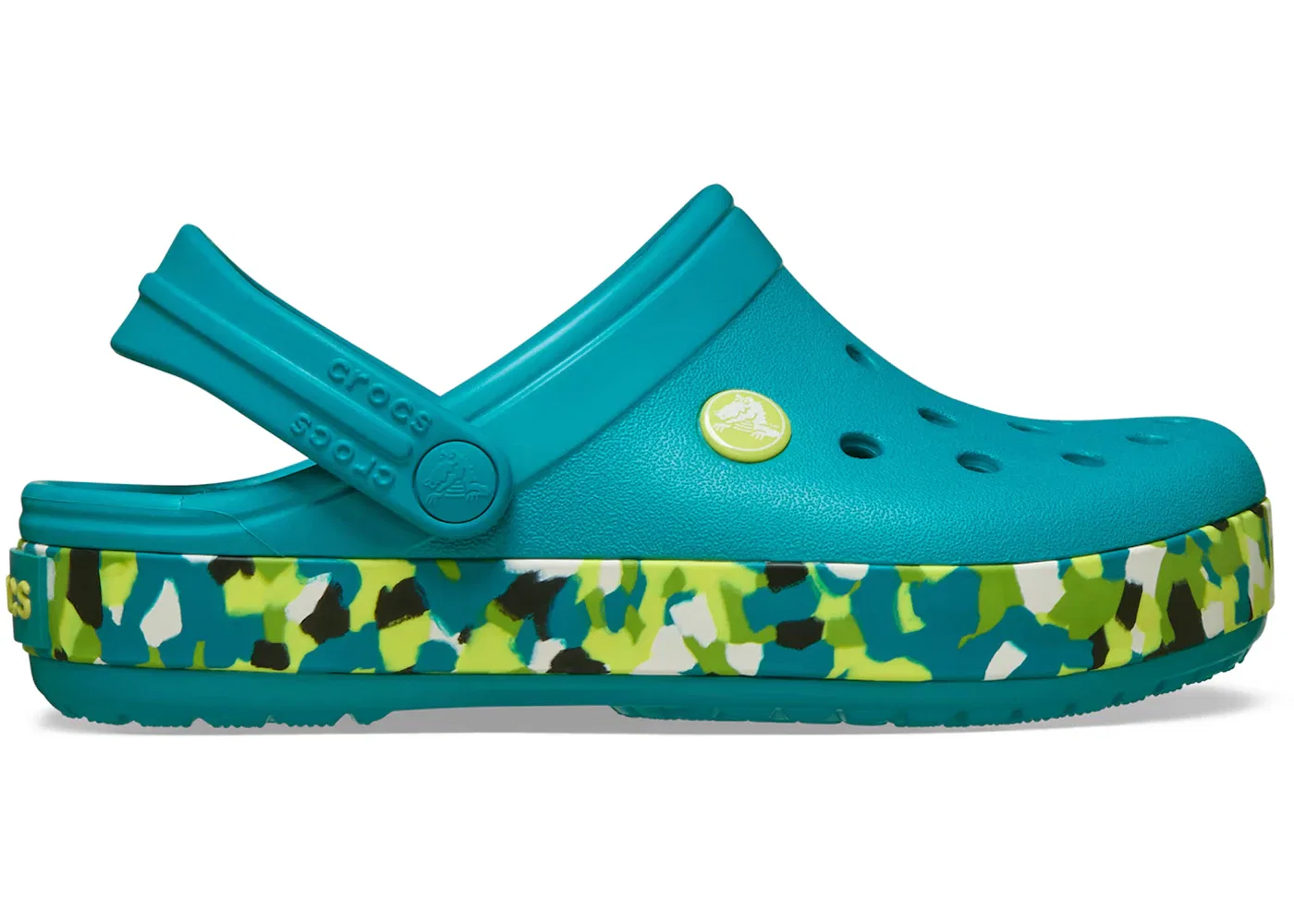 Детские сабо-клоги с принтом Crocs Crocband Glow Confetti Band Clog, Turbo Teal Multi