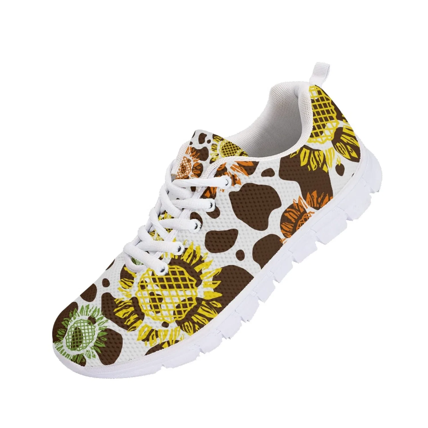 Детские кроссовки для девочек с принтом Paw Mushroom Sunflower Print Tie Dye Sports Shoes Kuiaobaty, Cow Print