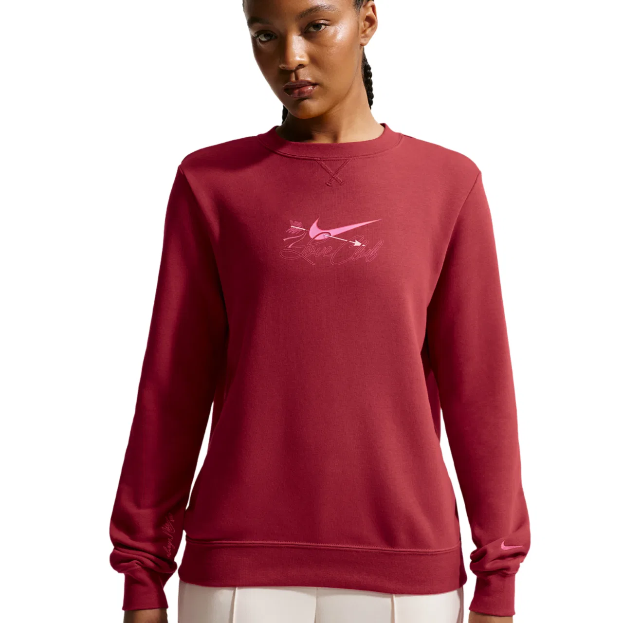 Женское худи Club VDay Crew Nike, цвет Team Crimson/Rush Pink