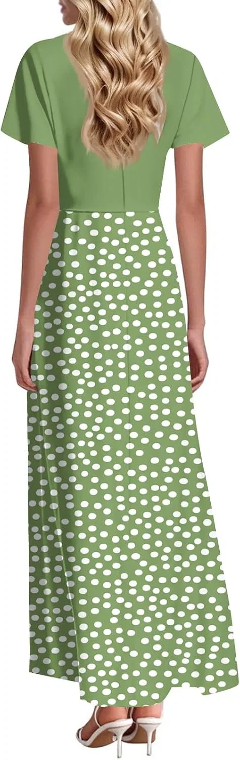 Женское летнее макси-платье с цветочным принтом, V-neck, Green — фото 4