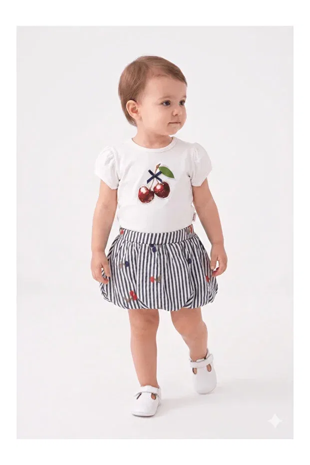 Детский комплект для девочек с принтом Cherry Summer Skirt Set Mini Baray, Navy Blue