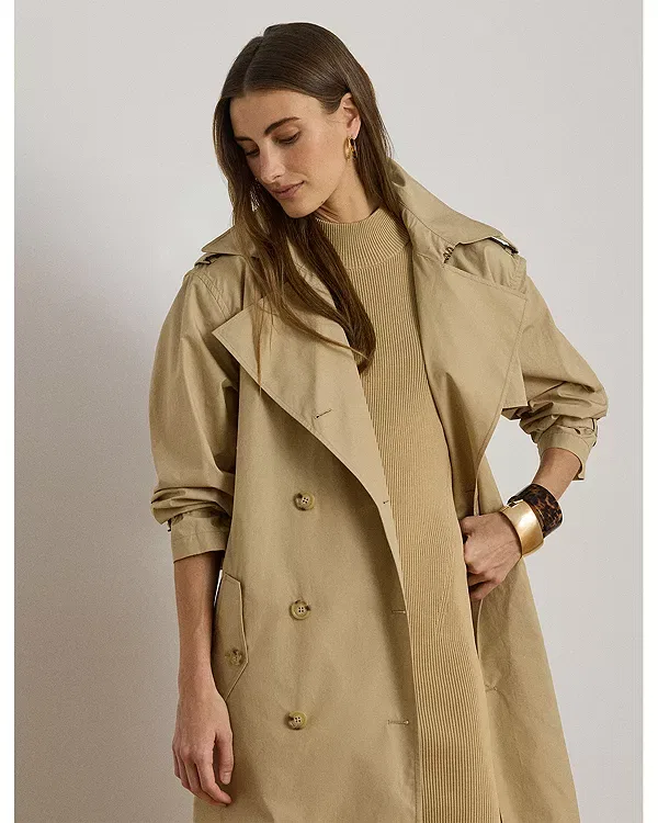 Женское двубортное пальто из хлопка Ralph Lauren, Tan — фото 2