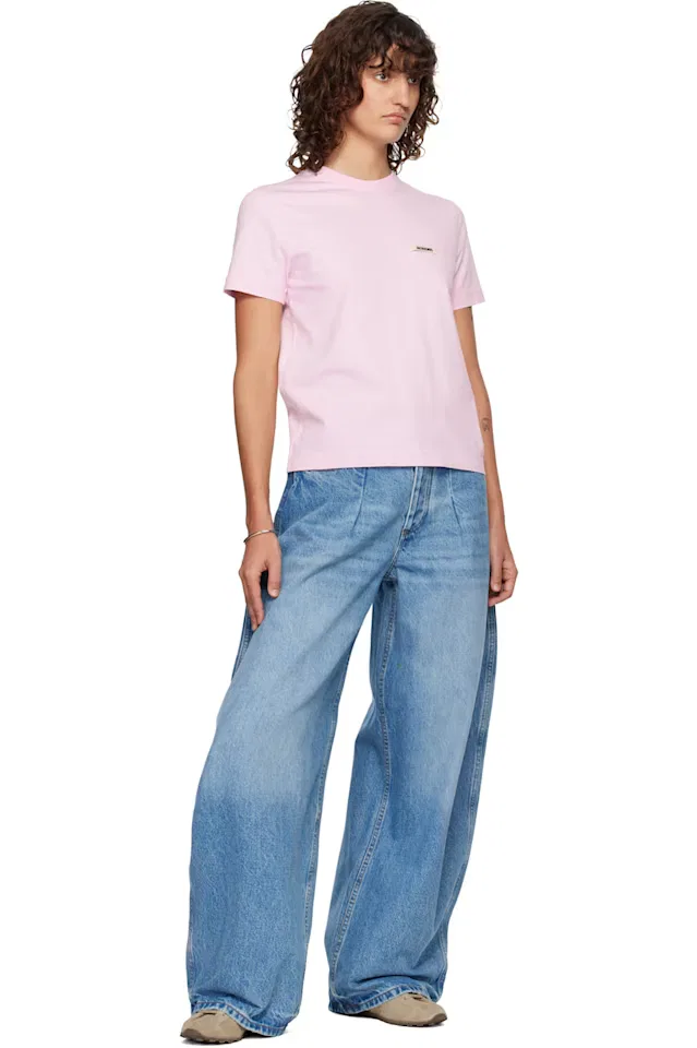 Розовая футболка с корким рукавом из грогрена Jacquemus — фото 4