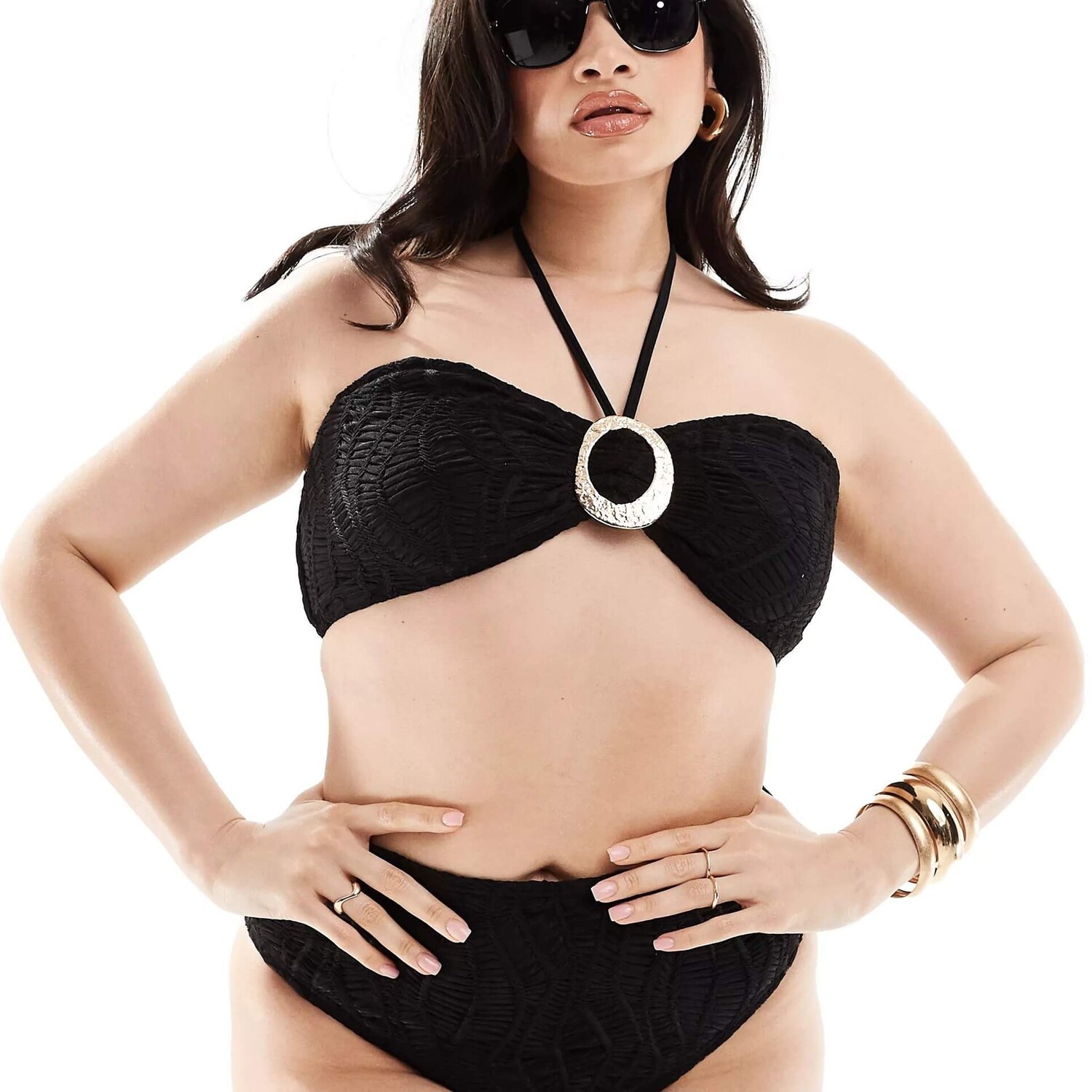 

Верх купальника South Beach Curve Ring Front Bandeau Bikini, черный