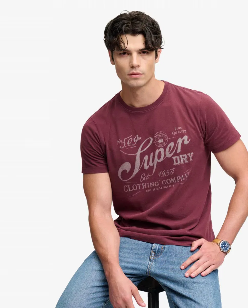 Мужская футболка с принтом, Vintage Workwear, Superdry, бордовый — фото 3