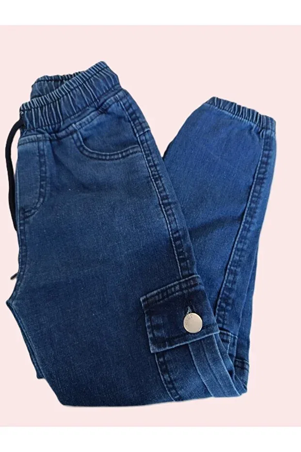 Детские брюки для девочек джинсовые cargo Egecan, Navy Blue — фото 2