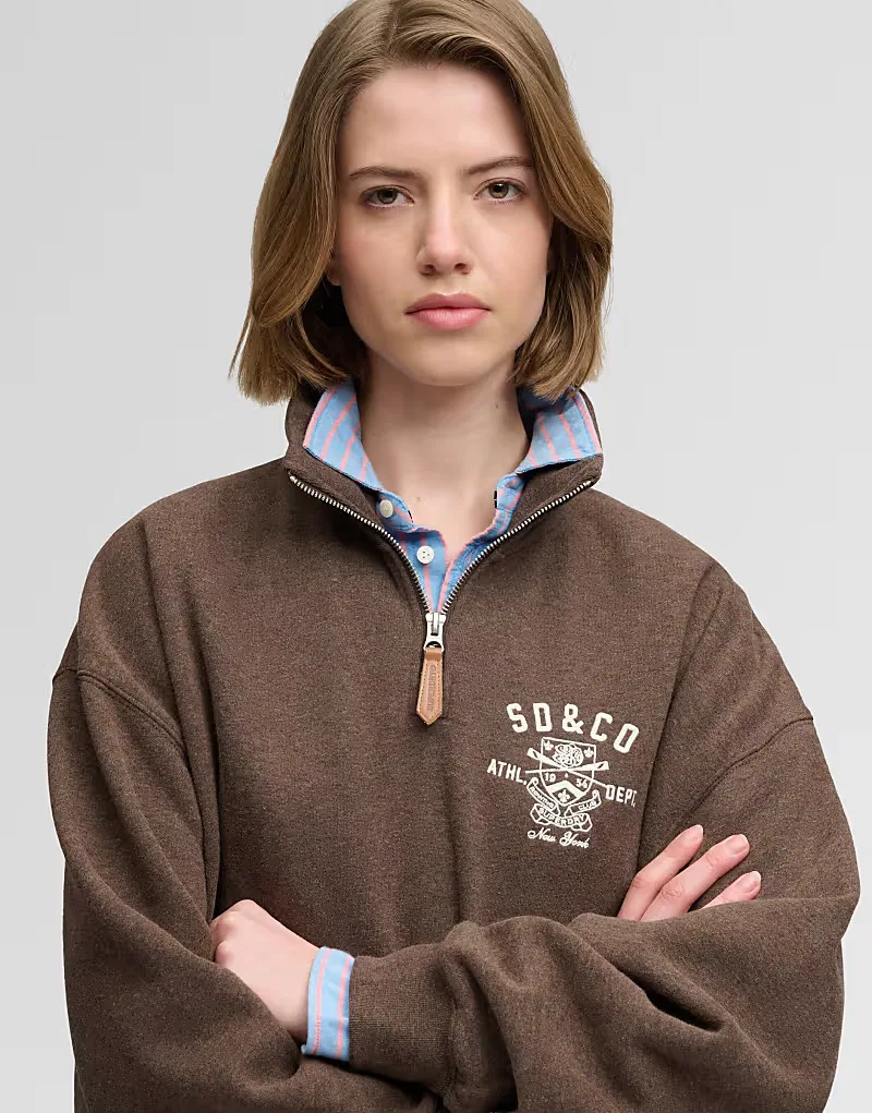 Толстовка Superdry Country Club с половинной молнией, темно-шоколадно-коричневый меланж — фото 3