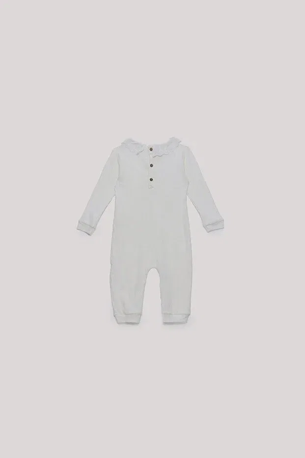 Детский комбинезон для девочек хлопковый Tyess Basic, Ecru — фото 2