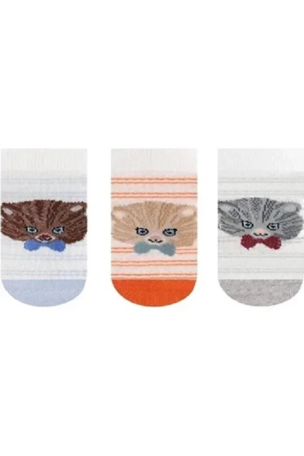 Детские носки-пинетки для мальчиков с принтом 3 шт Cat Patterned Semoor, White