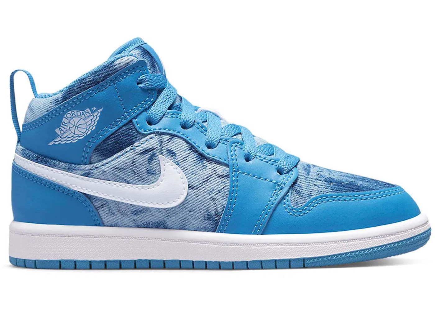 Детские кроссовки Lifestyle с джинсовым верхом Jordan 1 Mid Jordan, Harbor Blue Denim White