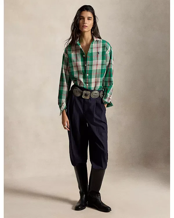 Женская рубашка свободного кроя с принтом Ralph Lauren, Green/Cream Multi — фото 2
