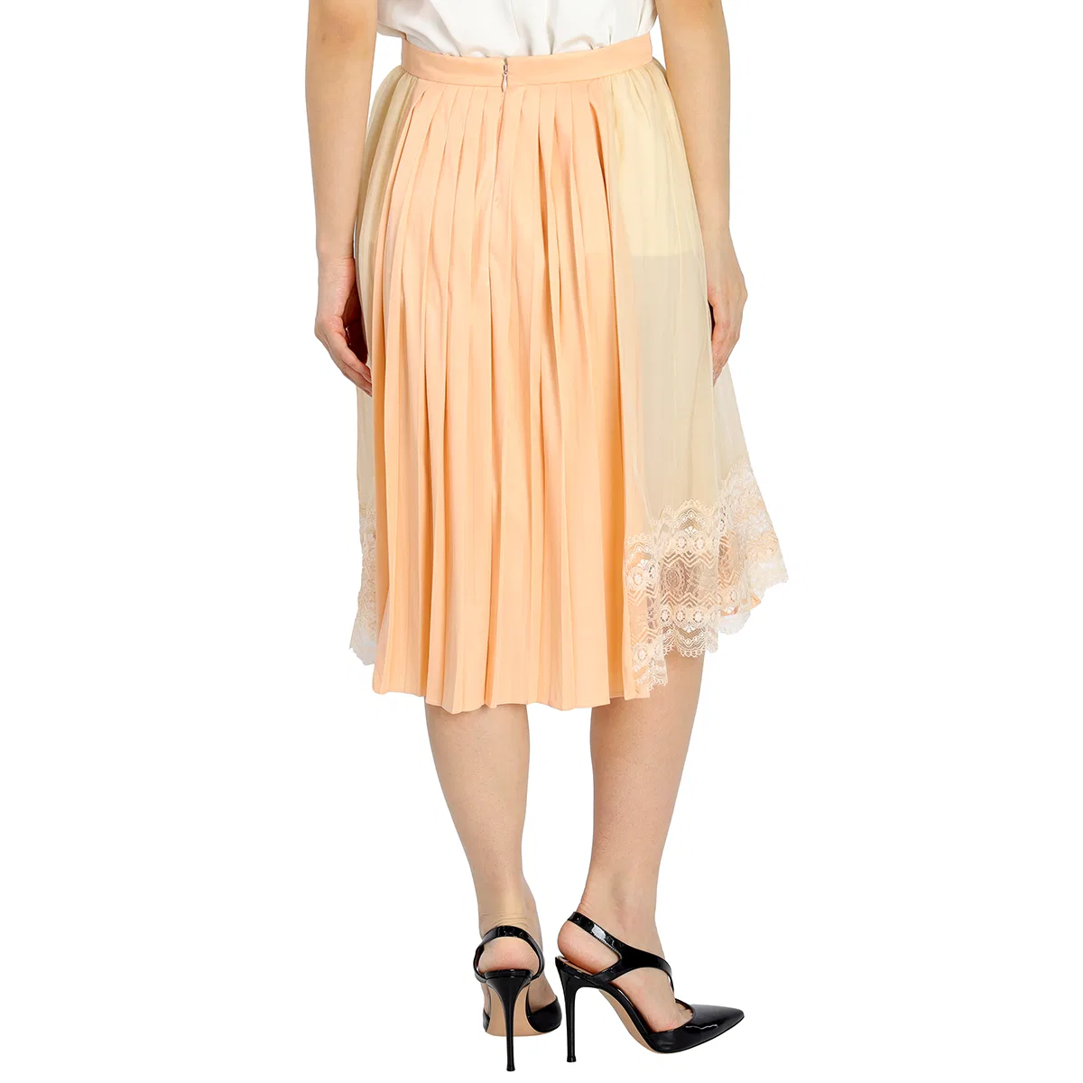 Юбка плиссированная с кружевной отделкой Ladies Lace Detail Silk Soft Peach Skirt Burberry, Soft Peach — фото 3